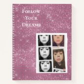Pink Sparkle Your Photo パーソナライズされた引用文 ノートブック (正面)