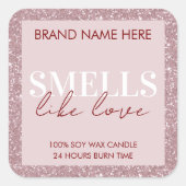 Pink Sparkling Custom Valentine's Day Candle Label スクエアシール (正面)
