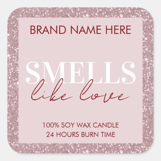 Pink Sparkling Custom Valentine's Day Candle Label スクエアシール (正面)