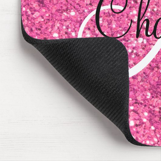 Pink sparkling glitter monogrammed マウスパッド (コーナー)
