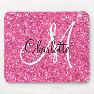 Pink  sparkling glitter monogrammed      マウスパッド