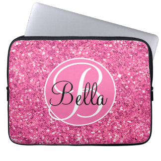 Pink sparkling glitter pattern monogrammed ラップトップスリーブ