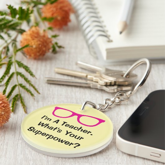 Pink spectacles funny teacher keychain gift キーホルダー (正面右)