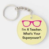Pink spectacles funny teacher keychain gift キーホルダー (正面)