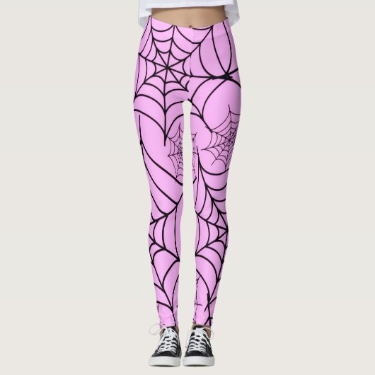 Pink Spider Web Halloween Leggings レギンス (正面)