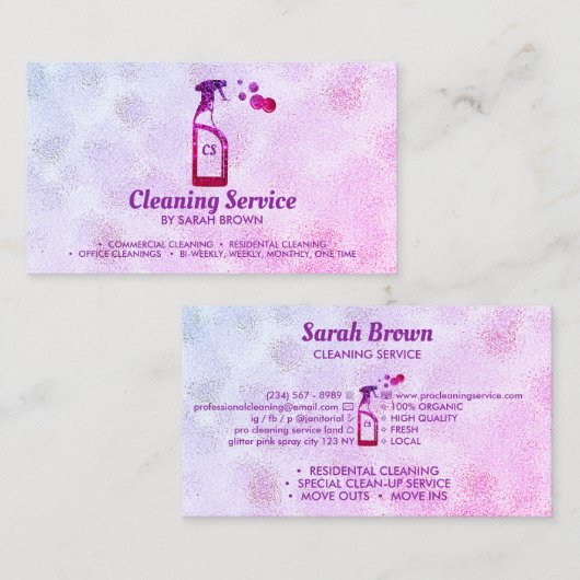 Pink Spray Bottle Bubbles Personalized Initials 名刺 (正面/裏面)