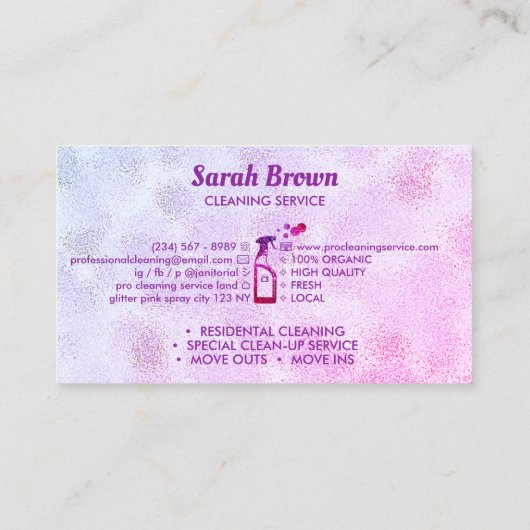 Pink Spray Bottle Bubbles Personalized Initials 名刺 (裏面)
