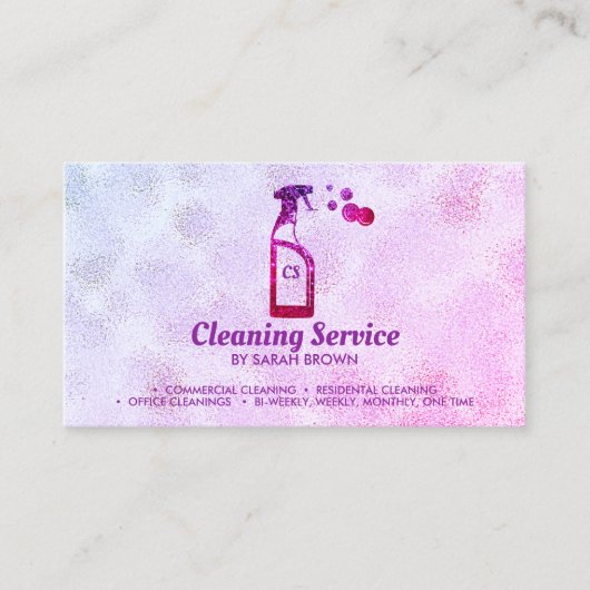 Pink Spray Bottle Bubbles Personalized Initials 名刺 (正面)