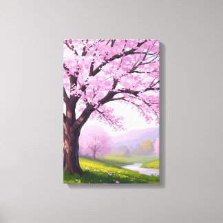 Pink Spring Dream: Cherry Blossom River Print キャンバスプリント
