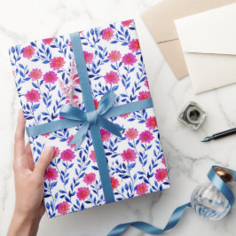 Pink Spring Flowers Watercolor Floral Pattern ラッピングペーパー