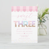 Pink Sprinkles Sweet to be 3 アイスクリーム バースデー 招待状 (スタンド正面)