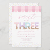 Pink Sprinkles Sweet to be 3 Ice Cream Birthday 招待状 (正面/裏面)