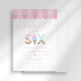 Pink Sprinkles Sweet to be 6 Ice Cream Birthday 招待状