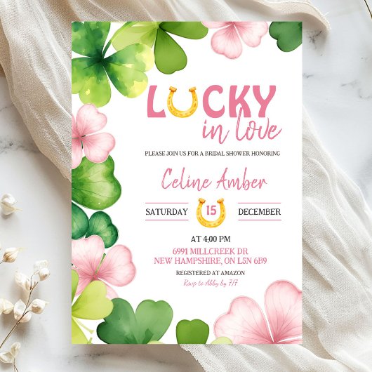 Pink St Patrick Lucky In Love Bridal Shower 招待状