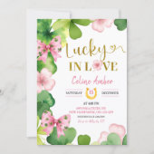 Pink St Patrick Lucky In Love Bridal Shower 招待状 (正面)