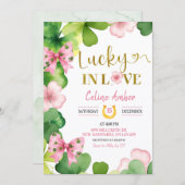 Pink St Patrick Lucky In Love Bridal Shower 招待状 (正面/裏面)