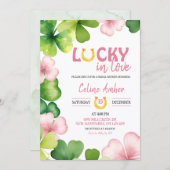 Pink St Patrick Lucky In Love Bridal Shower 招待状 (正面/裏面)