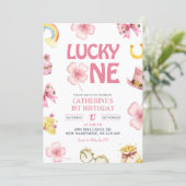 Pink St Patrick Lucky One Kids First Birthday 招待状 (スタンド正面)