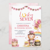 Pink St Patrick Lucky Seven Birthday Invitation 招待状 (正面/裏面)