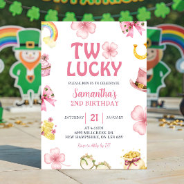 Pink St Patrick Two Lucky Birthday Invitation 招待状