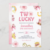 Pink St Patrick Two Lucky Birthday Invitation 招待状 (正面/裏面)