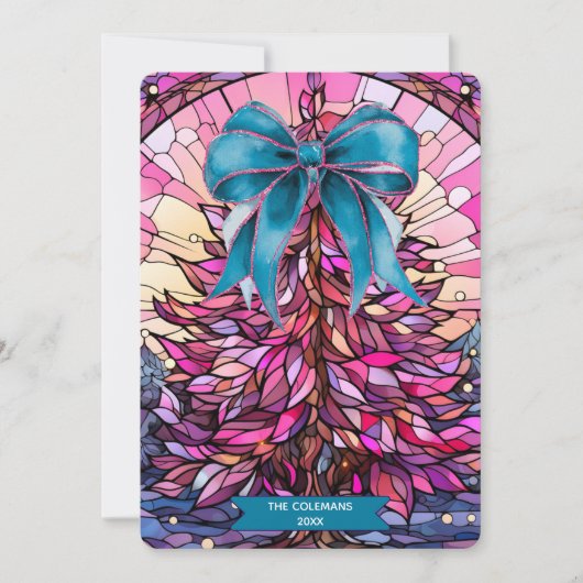 Pink stained glass coquette bow christmas tree シーズンカード (正面)