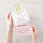 Pink Star Heart Dot Confetti Toddler Kid Birthday オールインワン招待状 (切り取り部)