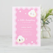 Pink Star Wave Frame Chinese Dumpling Baby Shower  招待状 (スタンド正面)