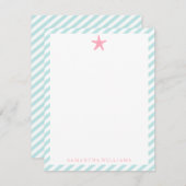 Pink Starfish on Mintストライプ Notes ノートカード (正面/裏面)