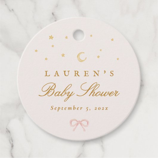 Pink Stars Moon Princess Fairytale Baby Shower フェイバータグ (正面)