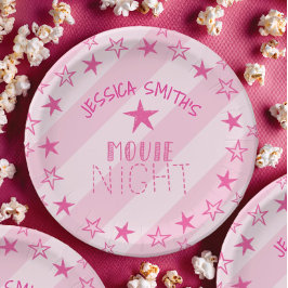 Pink Stars Movie Night Party Plates ペーパープレート