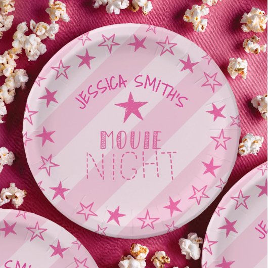 Pink Stars Movie Night Party Plates ペーパープレート