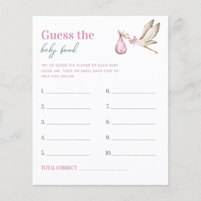 Pink Stork Guess the Baby Food Baby Shower Game  (正面)