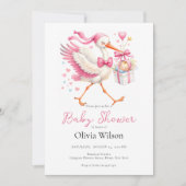 Pink Stork With Baby 招待状 (正面)