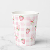 Pink Strawberries Gingham Berry 1st 2nd Birthday 紙コップ (裏面)