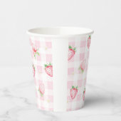 Pink Strawberries Gingham Berry 1st 2nd Birthday 紙コップ (左)