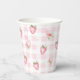 Pink Strawberries Gingham Berry 1st 2nd Birthday 紙コップ