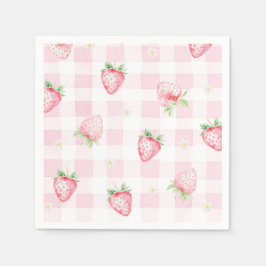 Pink Strawberries Gingham Berry First 1st Birthday スタンダードカクテルナプキン
