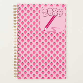 Pink Strawberries Planner, Cute Fruit Aesthetic プランナー手帳