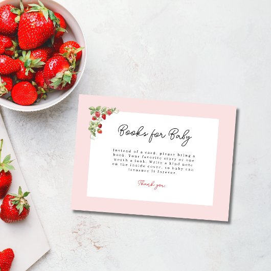 Pink Strawberry Baby Shower Books for Baby エンクロージャーカード