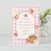 Pink Strawberry Baby Shower Invitation 招待状 (スタンド正面)
