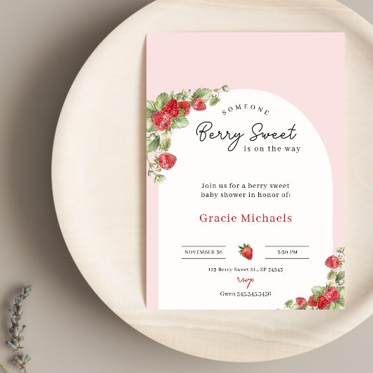 Pink Strawberry Baby Shower Invitation 招待状
