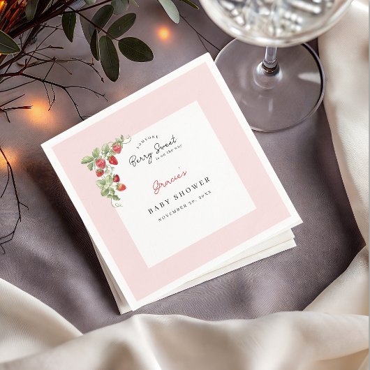 Pink Strawberry Baby Shower Napkin スタンダードカクテルナプキン