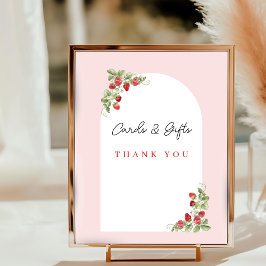Pink Strawberry Baby Shower Tabletop Sign ポスター