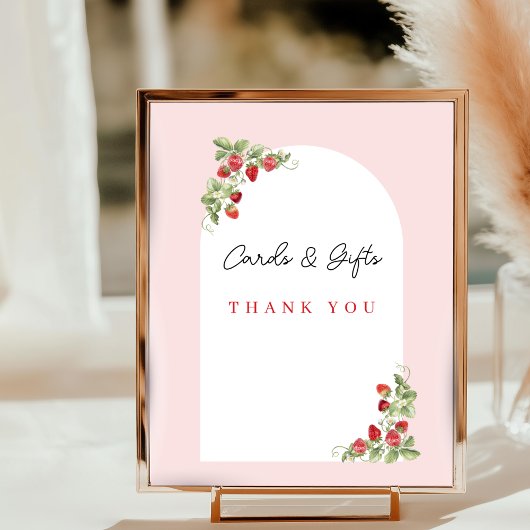 Pink Strawberry Baby Shower Tabletop Sign ポスター