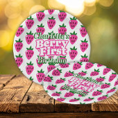 Pink Strawberry Berry First Birthday  ペーパープレート