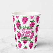 Pink Strawberry Berry First Birthday  紙コップ (正面)
