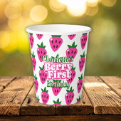 Pink Strawberry Berry First Birthday  紙コップ