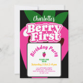 Pink Strawberry Berry First Birthday 1st Birthday  招待状 (正面)