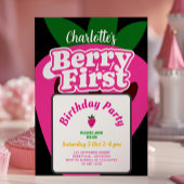 Pink Strawberry Berry First Birthday 1st Birthday  招待状